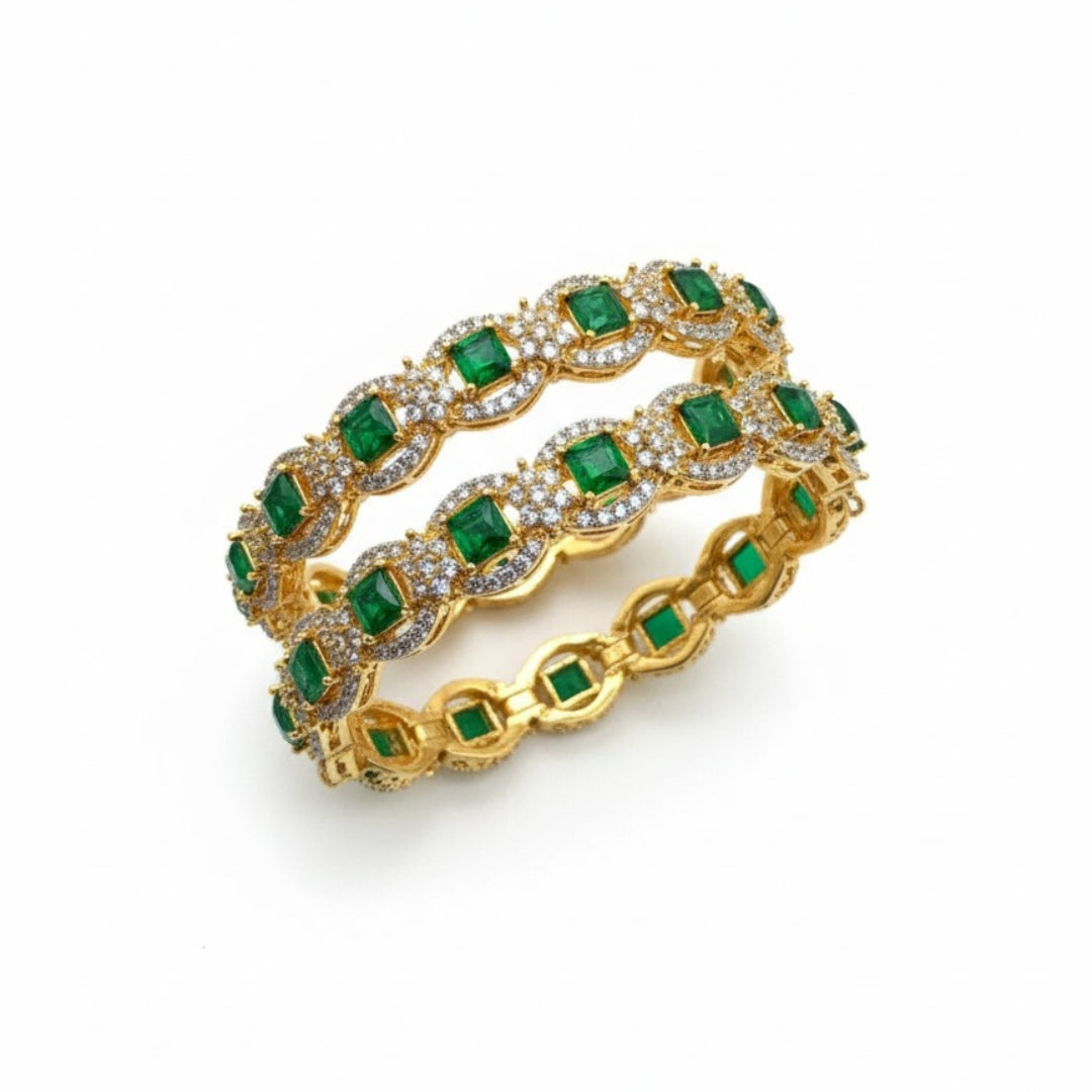Premium Turkish Gold-Plated Zarqoon Bangles (2 Pcs) – Green Color Available