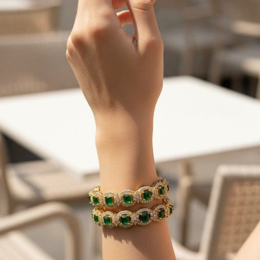 Premium Turkish Gold-Plated Zarqoon Bangles (2 Pcs) – Green Color Available