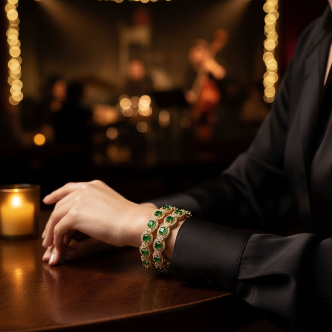 Premium Turkish Gold-Plated Zarqoon Bangles (2 Pcs) – Green Color Available