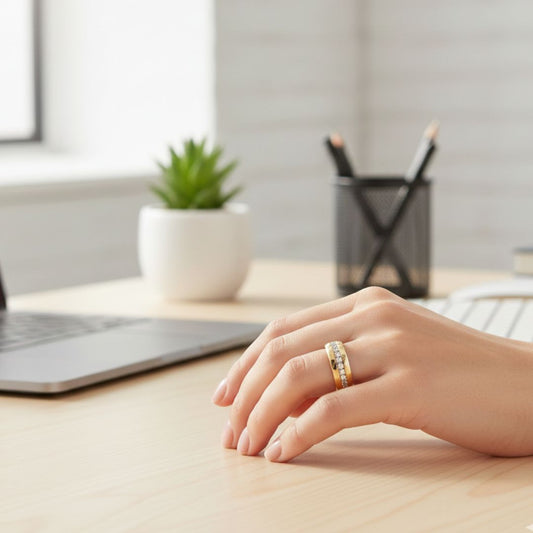 Golden Zircon Line Band Ring