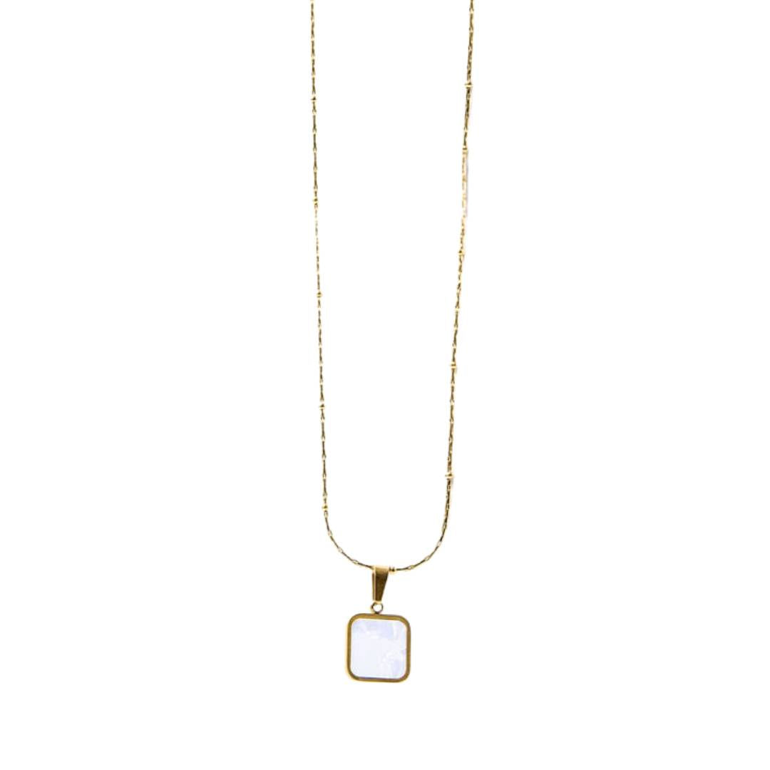 Premium White Stone Square Pendant Necklace