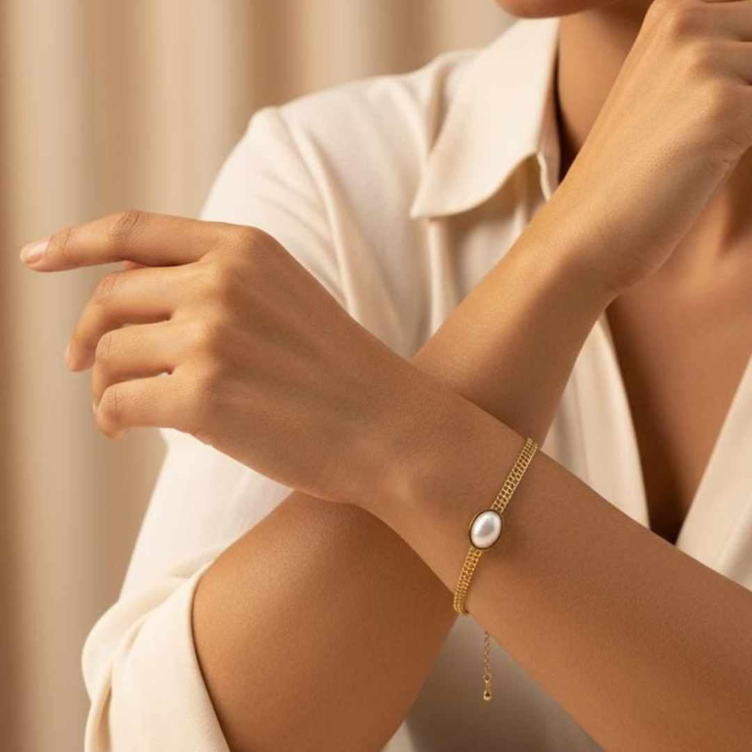 Effortless Oval Pearl Layered Stainless Steel Bracelet