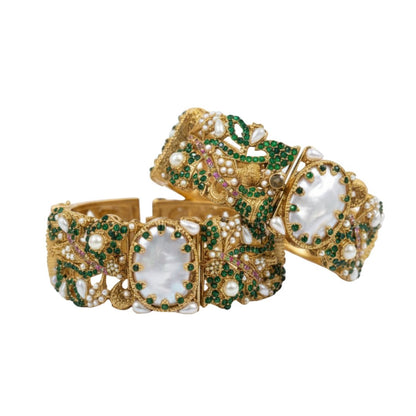 Turkish Zarcon Hand Cuff – Green & Gold Shine
