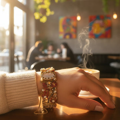 Turkish Zarcon Hand Cuff – Red & Gold Shine