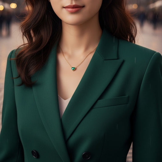 Gold Plated Minimalist Heart Pendant Necklace with Emerald Green Stone 💚