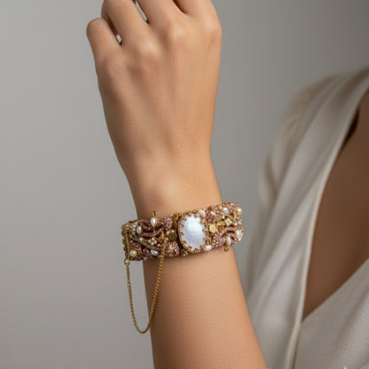 Turkish Zarcon Hand Cuff – Pink & Gold Shine