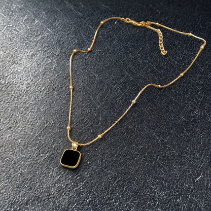 Premium Black Stone Square Pendant Necklace