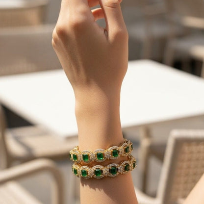 Premium Turkish Gold-Plated Zarqoon Bangles (2 Pcs) – Green Color Available