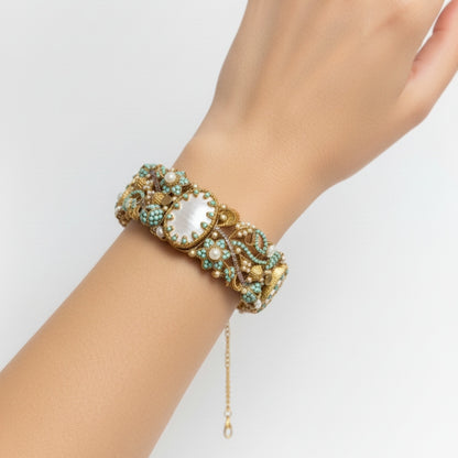 Turkish Zarcon Hand Cuff – C-Green & Gold Shine