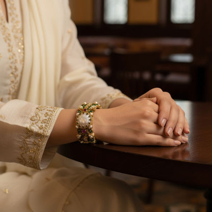 Turkish Zarcon Hand Cuff – Green & Gold Shine