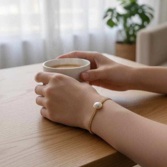 Effortless Oval Pearl Layered Stainless Steel Bracelet