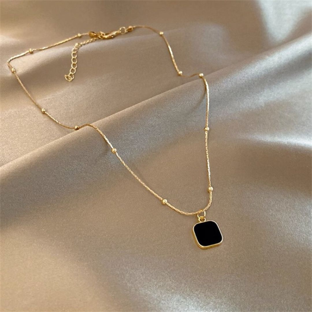 Premium Black Stone Square Pendant Necklace