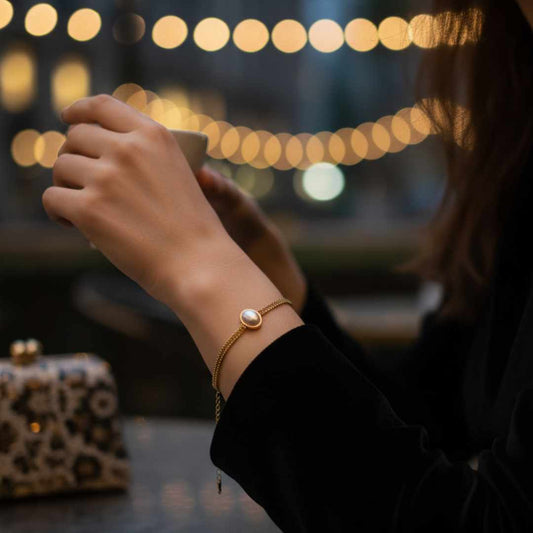 Effortless Oval Pearl Layered Stainless Steel Bracelet