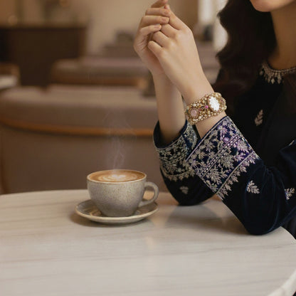 Turkish Zarcon Hand Cuff – Pink & Gold Shine