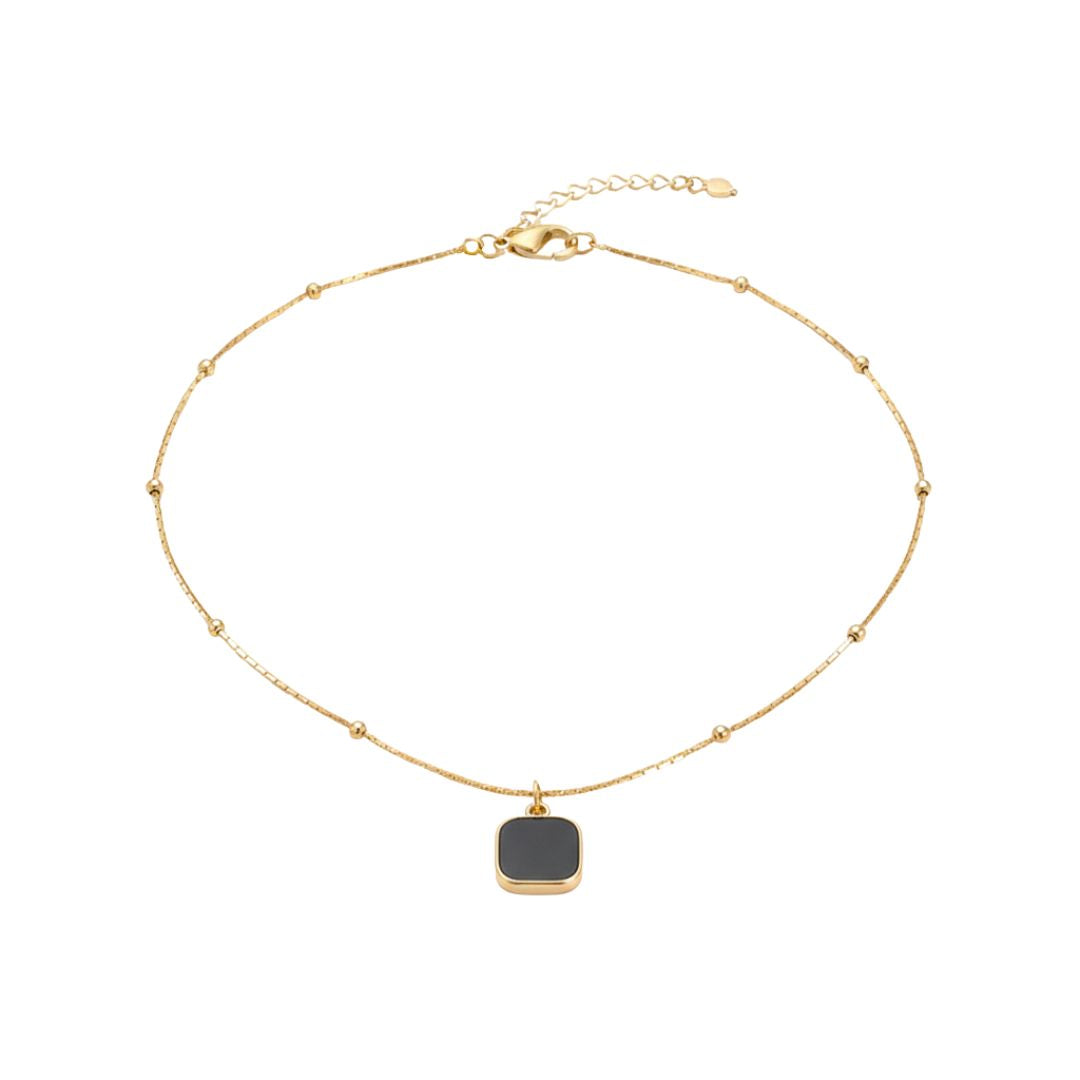 Premium Black Stone Square Pendant Necklace