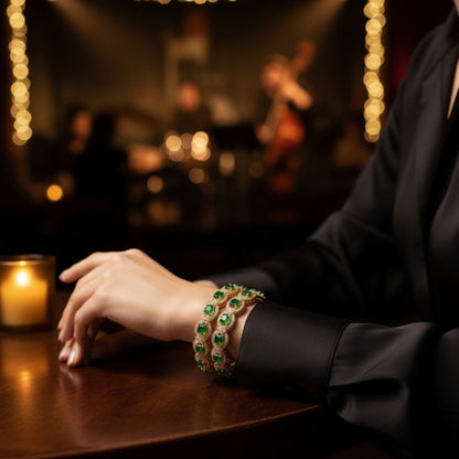 Premium Turkish Gold-Plated Zarqoon Bangles (2 Pcs) – Green Color Available