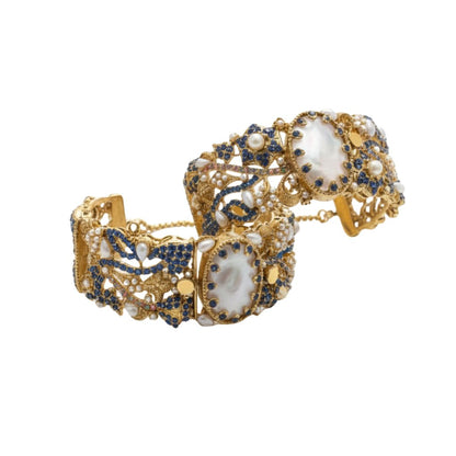 Turkish Zarcon Hand Cuff – Royal Blue & Gold