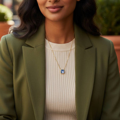 Premium Blue Shine Square Pendant Necklace