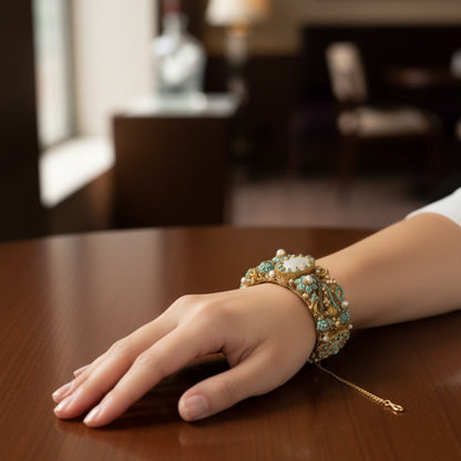 Turkish Zarcon Hand Cuff – C-Green & Gold Shine