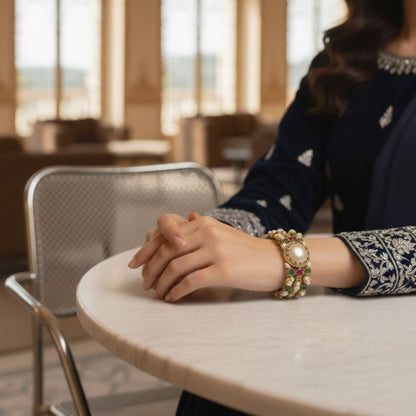 Turkish Zarcon Hand Cuff – Green & Gold Shine