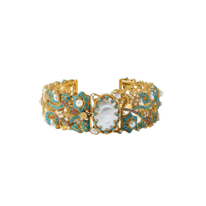 Turkish Zarcon Hand Cuff – Sky Blue & Gold Shine