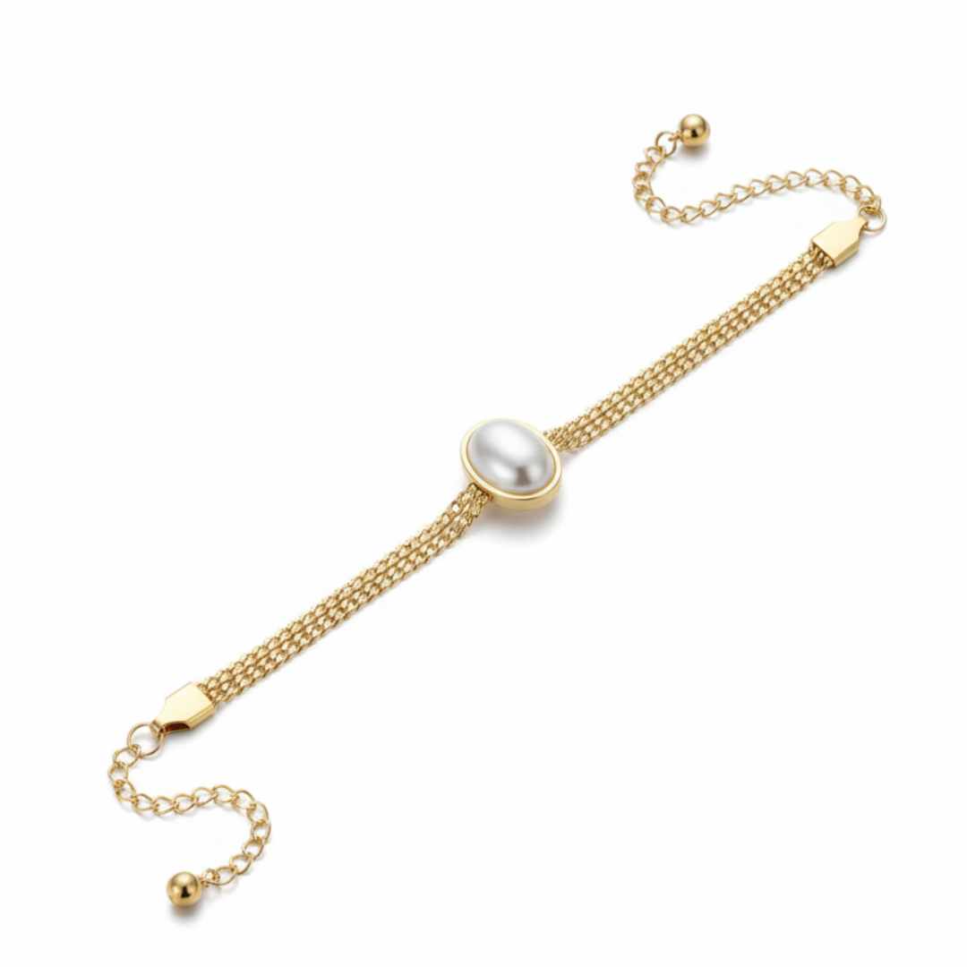 Effortless Oval Pearl Layered Stainless Steel Bracelet