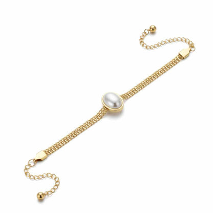 Effortless Oval Pearl Layered Stainless Steel Bracelet