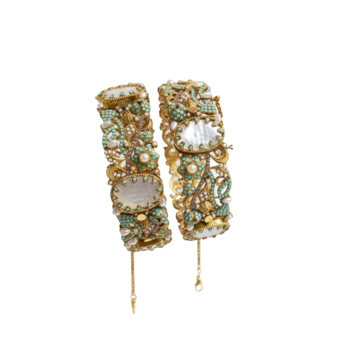 Turkish Zarcon Hand Cuff – C-Green & Gold Shine