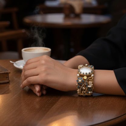 Turkish Zarcon Hand Cuff – Royal Blue & Gold