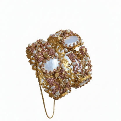 Turkish Zarcon Hand Cuff – Pink & Gold Shine