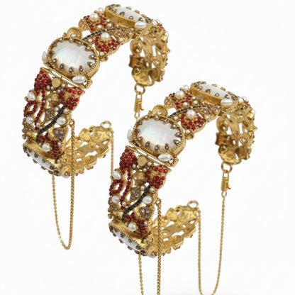 Turkish Zarcon Hand Cuff – Red & Gold Shine