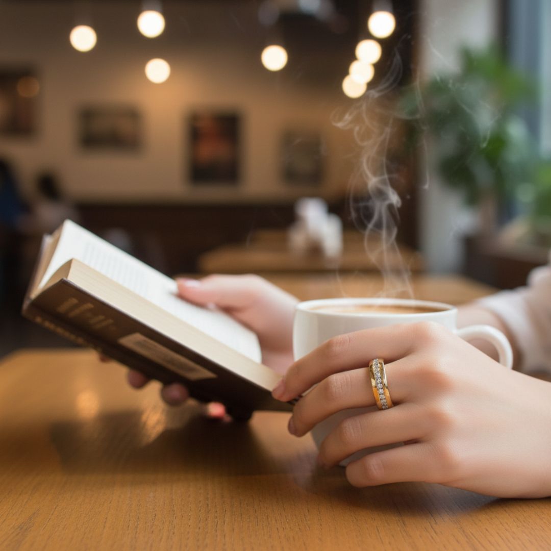 Golden Zircon Line Band Ring