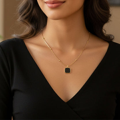 Premium Black Stone Square Pendant Necklace