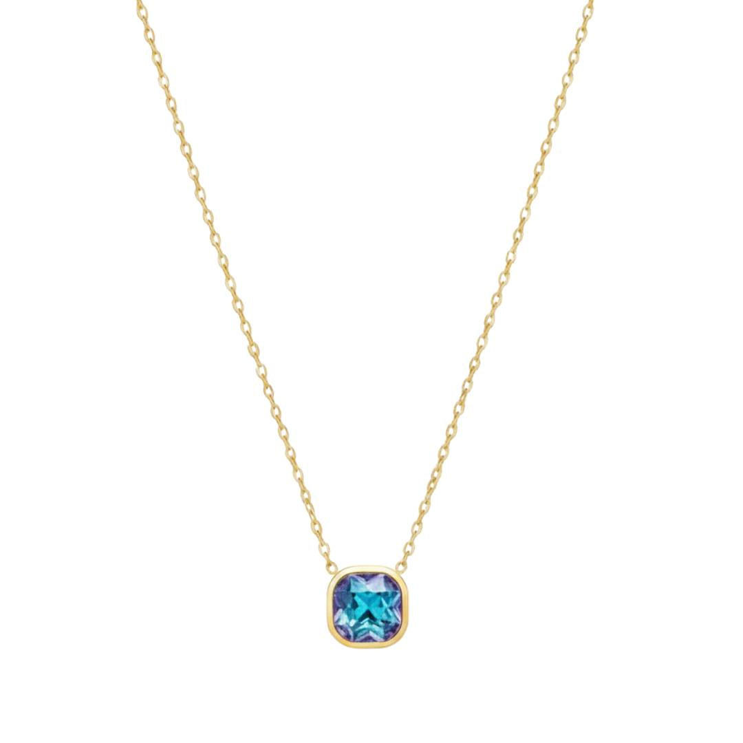 Premium Blue Shine Square Pendant Necklace